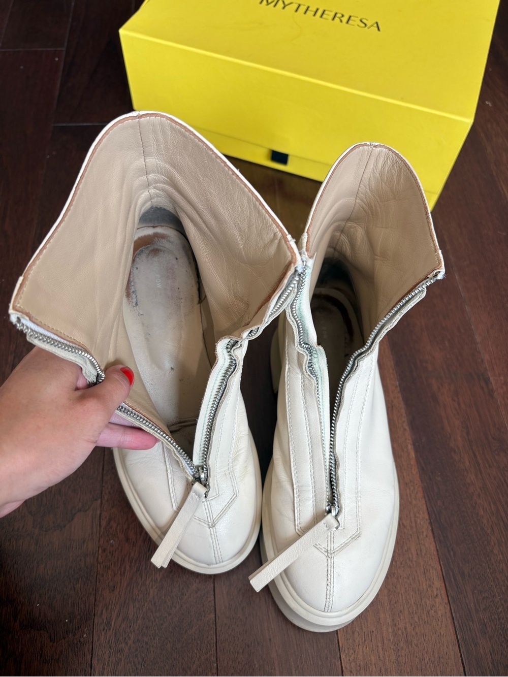 The Row Combat Zipped Boots Beige Natural Color US 8.5 Mid-Calf Boots Pre-Owned - Picture 16 of 16